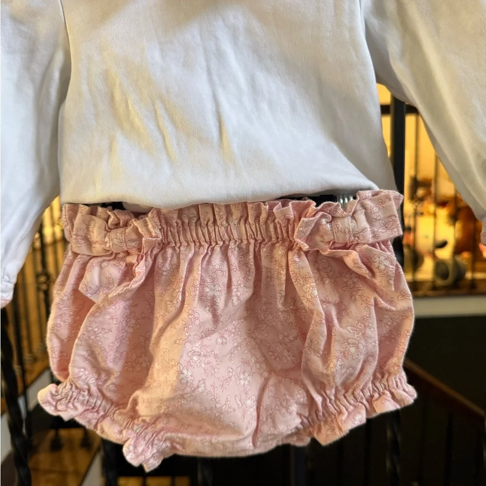 Pink and White Floral Petite Baby Bloomer Set